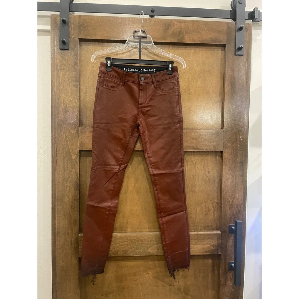 Articles of Society Skinny Coated Jeans‎ Burgundy Raw Hem 5350CT-287 Size 26 NEW